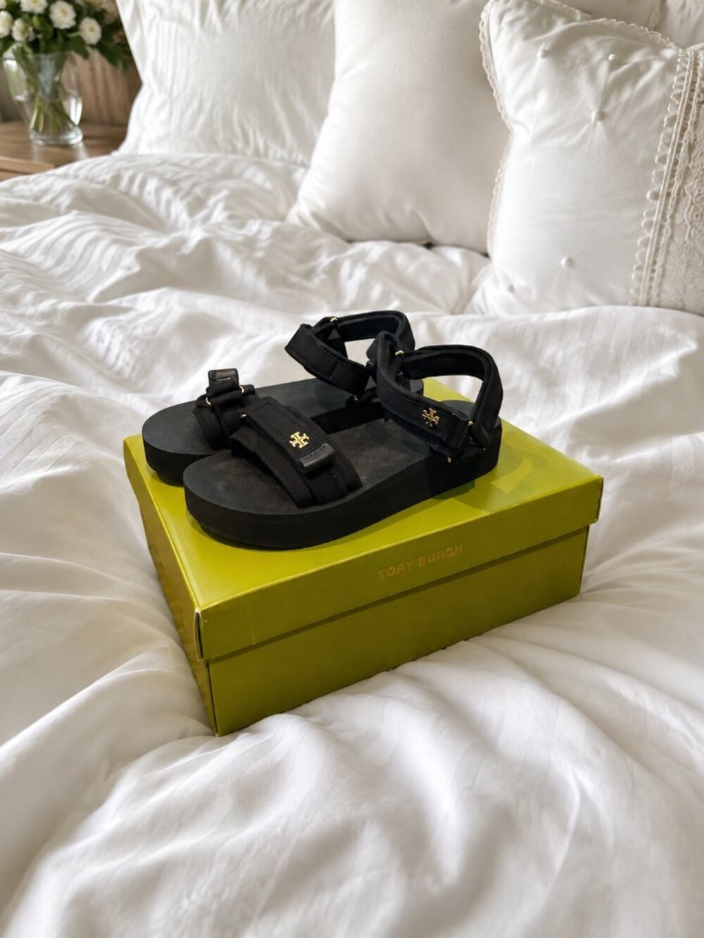 NEW IN BOX Tory Burch Black Platform Sport Sandals